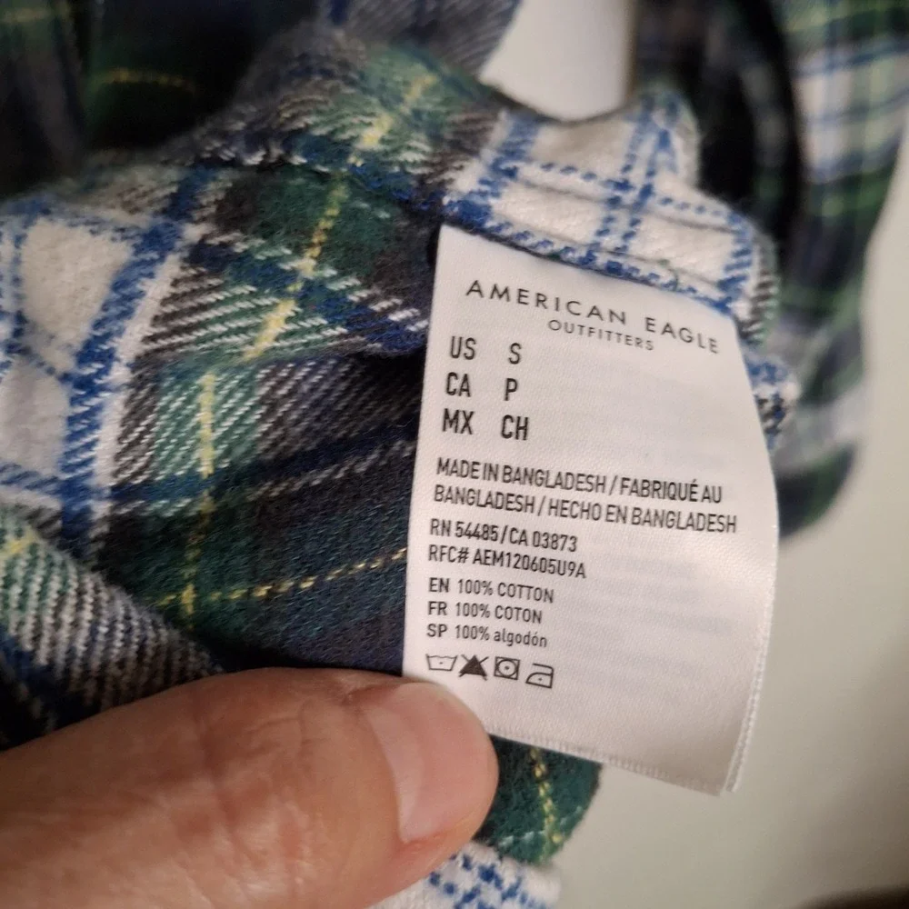 American Eagle Flannel Men's Medium Shirt Blue Green Plaid Tartan Outdoors‎ - Picture 6 of 13